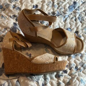 Vince Camuto Tan Wedge Sandals with Ankle Strap